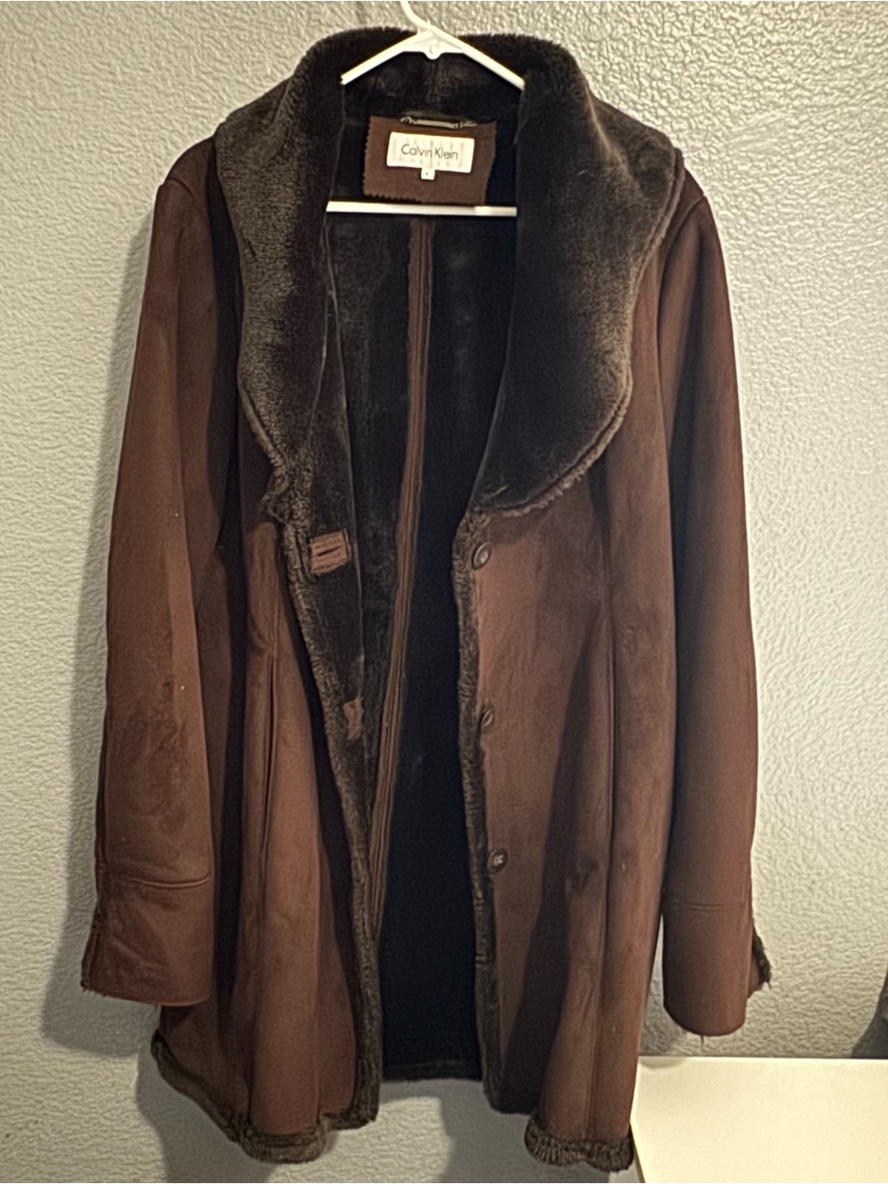 Calvin Klein Dark Brown Faux Shearling Coat